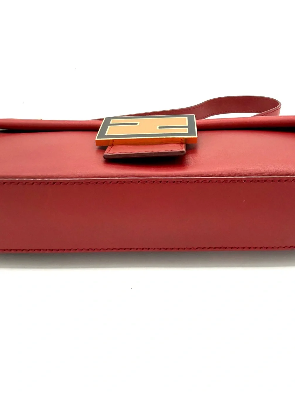 Fendi Red Leather Baguette Shoulder Bag with Gold Hardware
